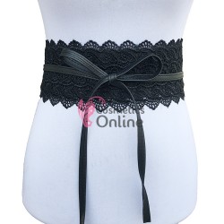 Centura din piele ecologica BLT006BB cu dantela eleganta - Neagra HandMade